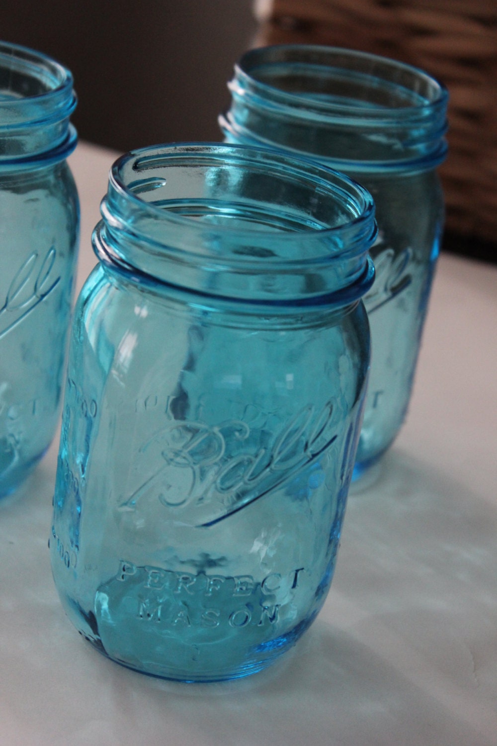 Set of 6 Six AQUA BLUE MASON Jars Jar Canning Jars Rustic Vintage Wedding Turquoise Ball Pint 16 oz Candle Holder
