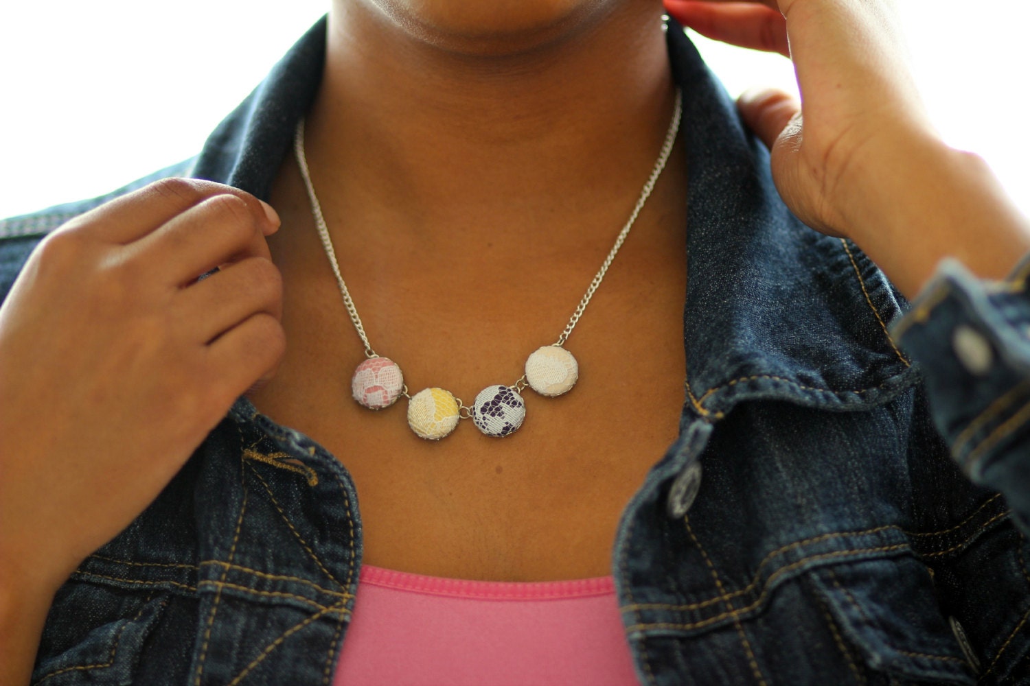small cotton and lace button necklace: choose your colors