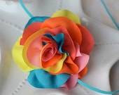 Big Rainbow Chiffon Flower Headband- Pink, Yellow, Turquoise, Coral