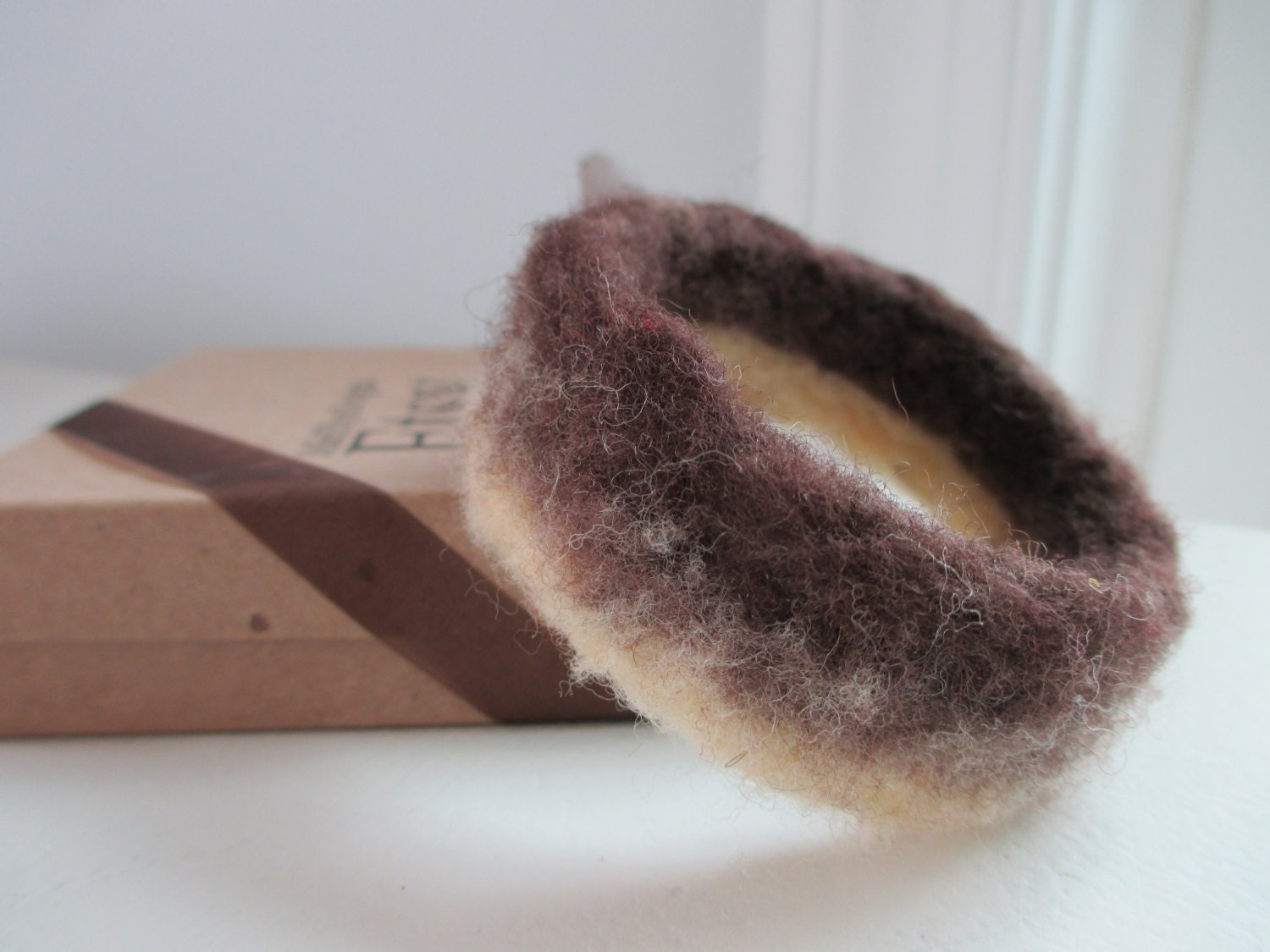Needle Felted Wool Ombre Bracelet (one) - Earth Day Gift  - 100% Natural Wool - Rustic - Natural - Organic