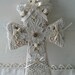 ANTIQUE LACE WALL Cross,  Ivory Lace On Linen, Gorgeous Embellishments, Exquisic.