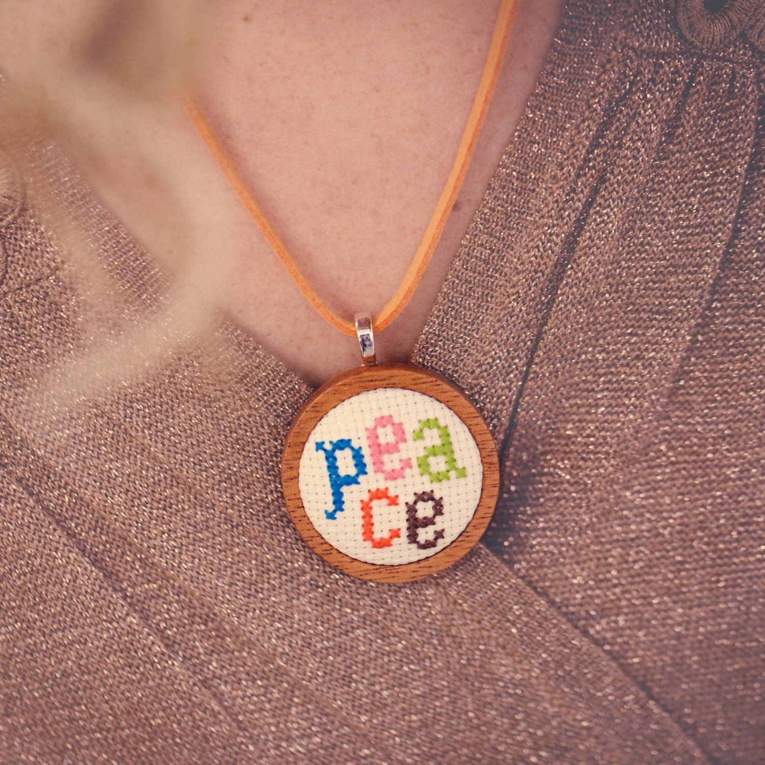 Hand Embroidered 'Peace' Necklace