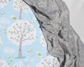 Gender Neutral Baby Blanket - Michael Miller Windy Day with Gray Minky - Ready to Ship