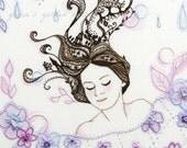 Sleeping Beauty- Giclee Print- Embroidery art-pinks-purples--fairytale-dreams