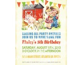 Digital PRINTABLE Vintage Animals Farm House Pig Sheep Chick Boy Girl Birthday Farmer Tea Party Children Banner Invitation Cards IN50