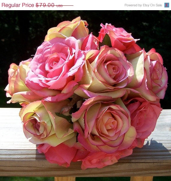 CLEARANCE ENGLISH ROSE Pastel Pink Rose Brides Wedding Bouquet and Bout Set ready to ship