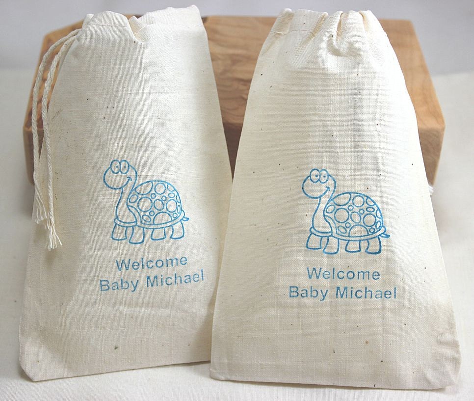 50 Personalized Blue Turtle Organic Muslin Cotton Favor Gift Bags - Perfect treat or goodie bags for birthdays or baby showers Il_170x135