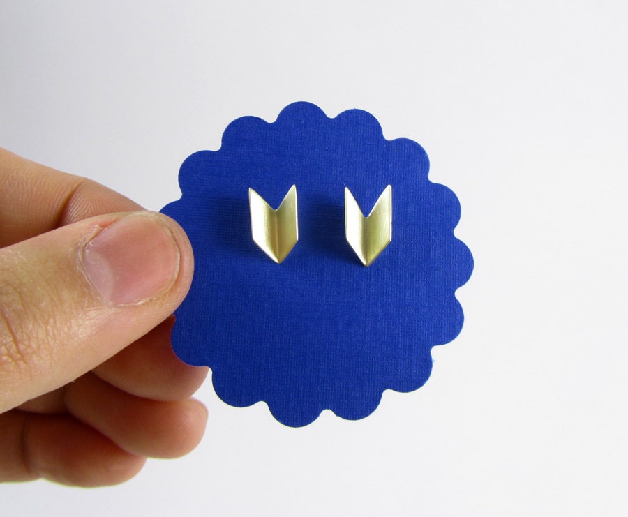 Brass Chevron Earrings with sterling silver posts Free shipping