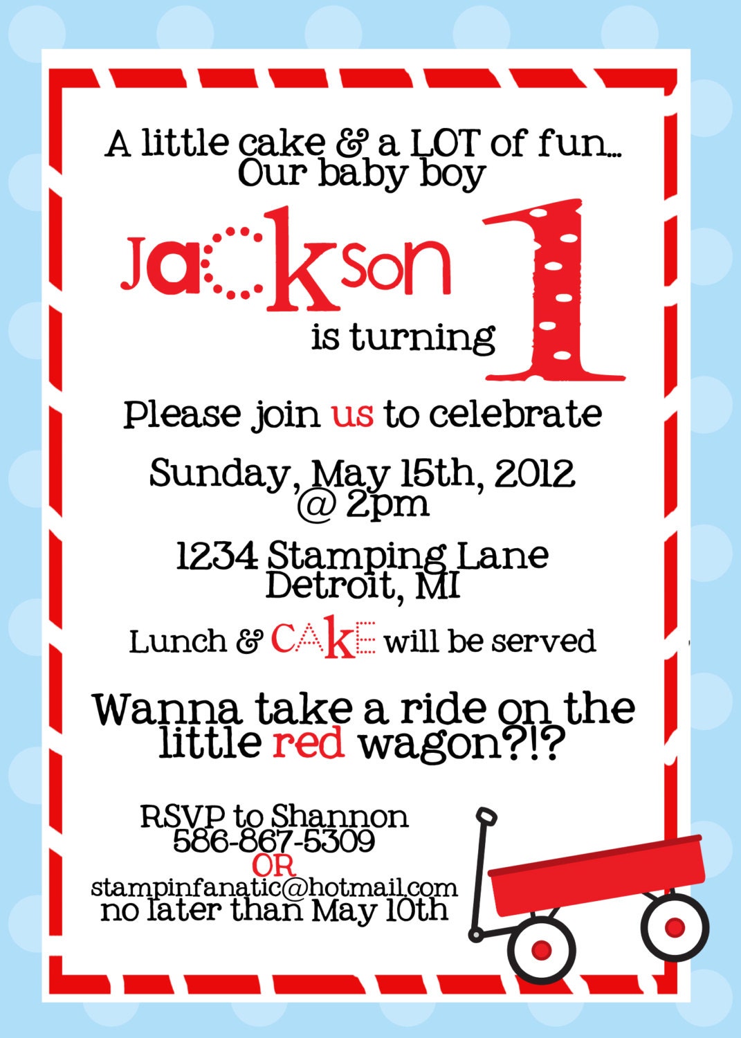 Little Red Wagon Collection: Set of 12, 5x7- Custom Invitations for birthday, baby shower. Red Wagon Party. Wagon Birthday. Il_570xn