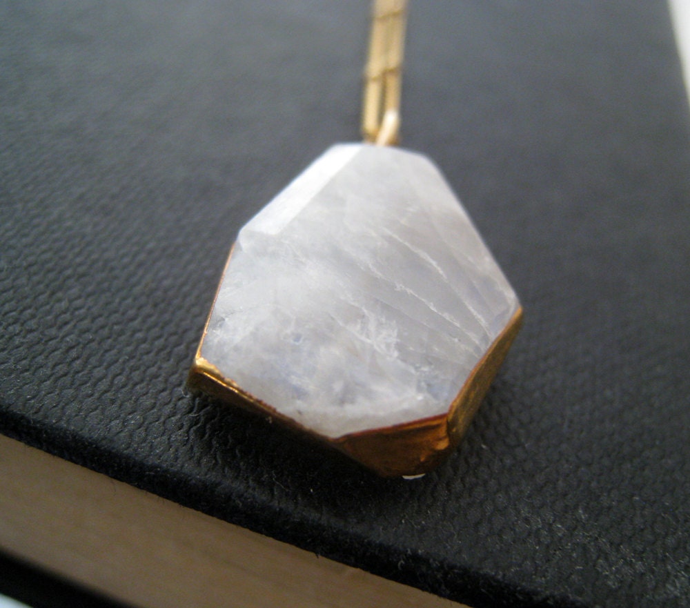 Rainbow moonstone gold dipped necklace, white moonstone pendant jewelry, bridesmaid jewelry