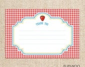 Picnic Strawberry Gingham Thank You Card Design by FLIPAWOO  - Instant Download Printable PDF File