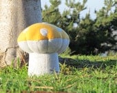 Standing Mushroom - Mustard Yellow & Gray colored- 10 inches tall