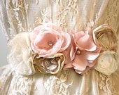 Special Order for Stephanie--Organza Rose Flower Wedding Sash in Champagne, Blush and Ivory