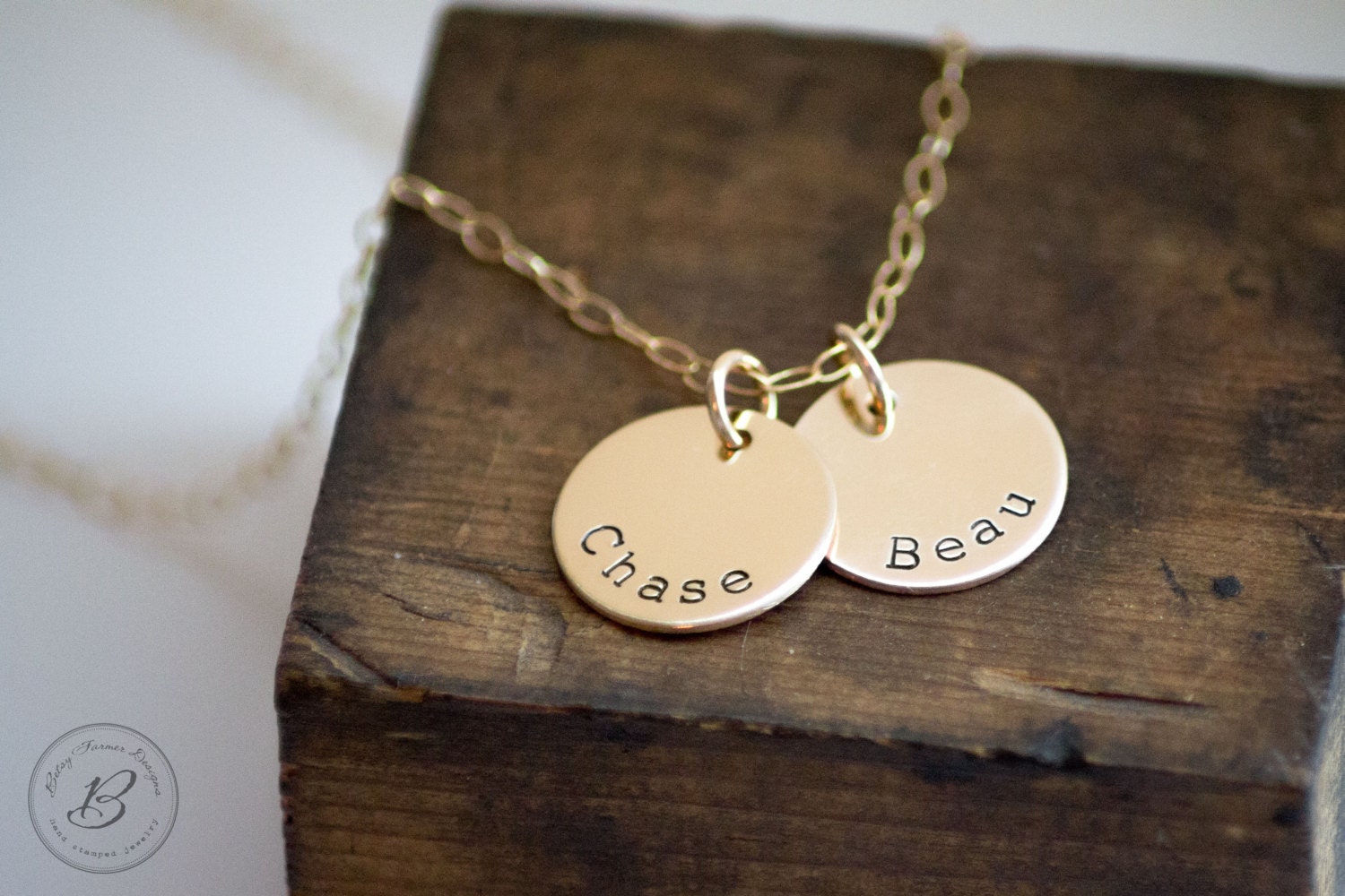 Gold Fill Personalized Hand Stamped Necklace - Two Discs - Custom Name Jewelry