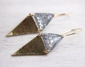 silver glitter and gold leather triangle earrings - color block earrings