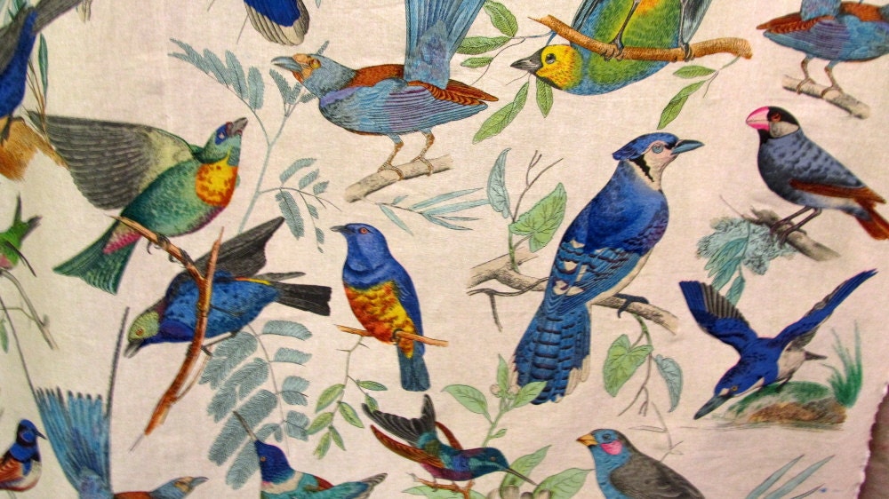 BLUE BIRDS Design Legacy screenprint   yardage