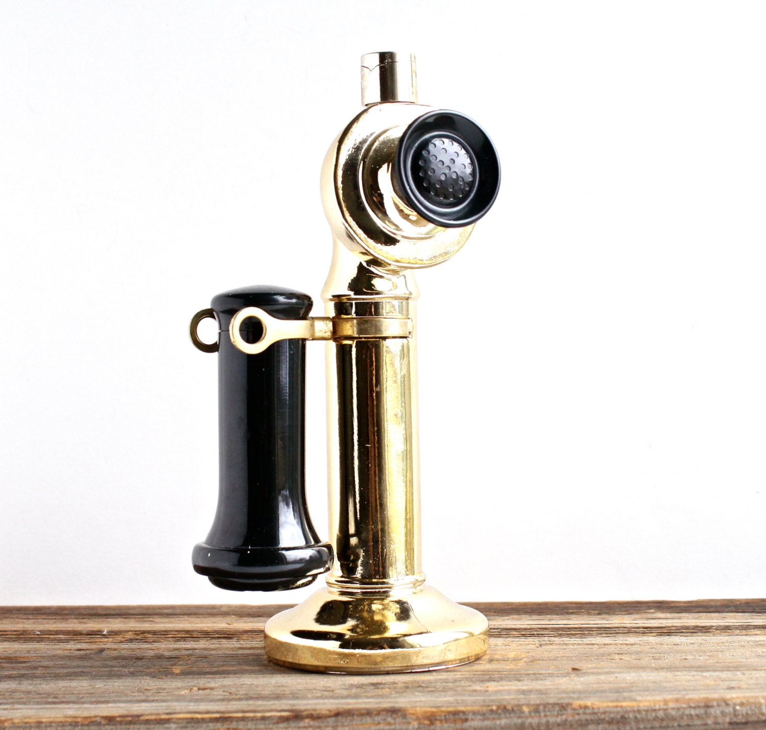 Vintage Candlestick Phone Avon Cologne Bottle - Retro Gold & Black Glass Decanter - Antique Style Phone