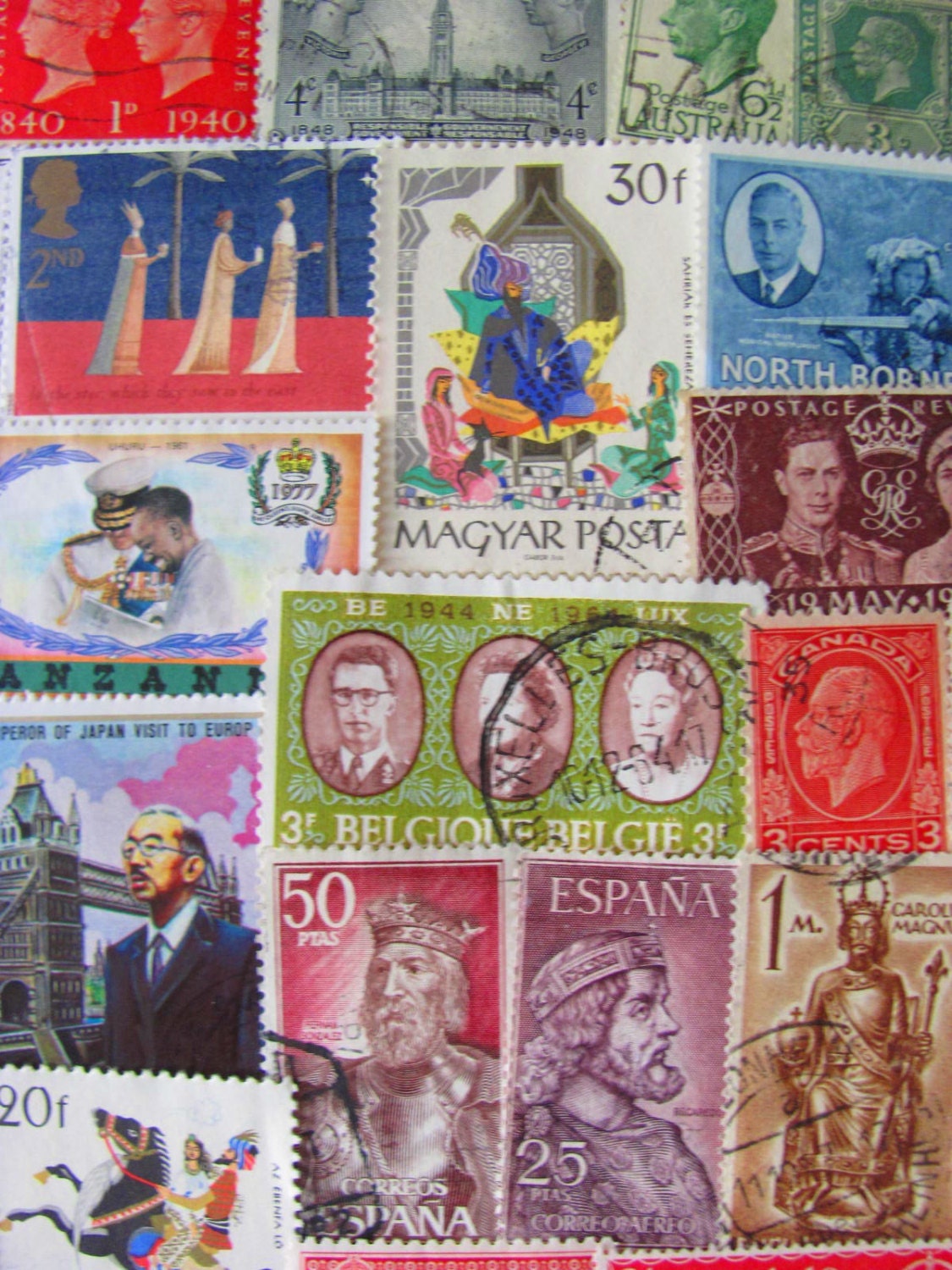 Power Trip 50 Vintage Rulers Emperors Noblemen Worldwide Postage Stamps Royal Heads Kings Princes Lords Leaders