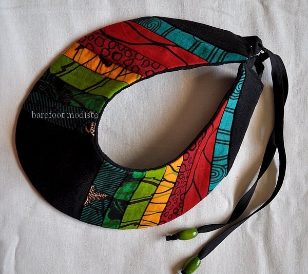 One of a Kind African Patchwork Collar, Handmade fabric neckwear,  Colorful Tribal Bib necklace, unique statement piece