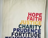 Seven Heavenly Virtues AND Seven Deadly Sins Double Sided Rainbow Lettering Organic Cotton Canvas Tote