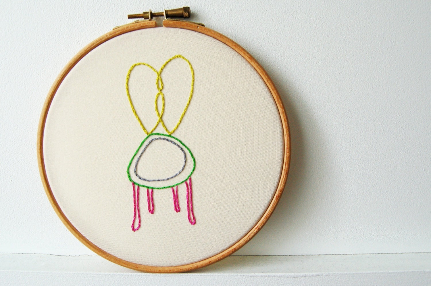 Embroidery Hoop Ice Cream Parlor Chair. Multicolored. Original Drawing and Stitching by Merriweather Council