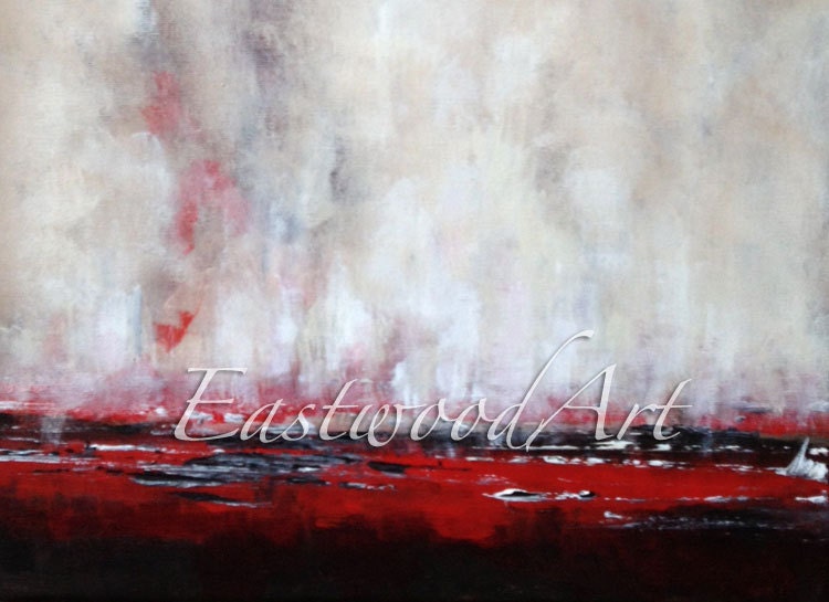 Abstract Art, Original Landscape Painting  "Foggy Night at the Lake" 14 wide by 18 high