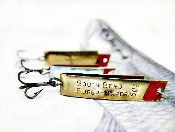 Three Vintage South Bend Super Duper Fishing Lures Treble Hooks