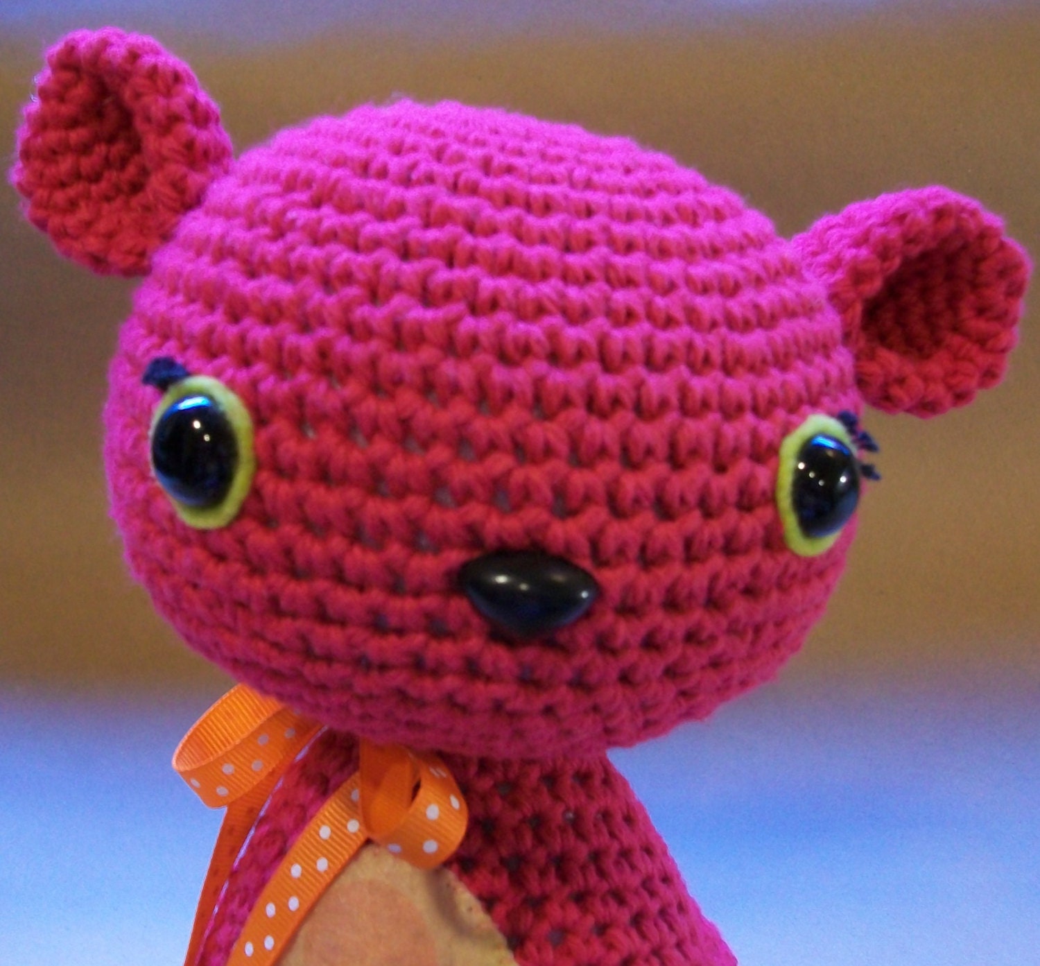 teddy bear - plush toy- crochet amigurumi // hot pink and orange