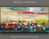 Abstract Painting landscape art Original Modern Large  Impasto Texture Oil Painting on Gallery wrap canvas by Tim Lam 48" x 24"