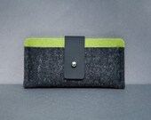 New- Landscape iPhone 5 Case with Pocket. Felted Wool, Matte Black Leather & Green Interior