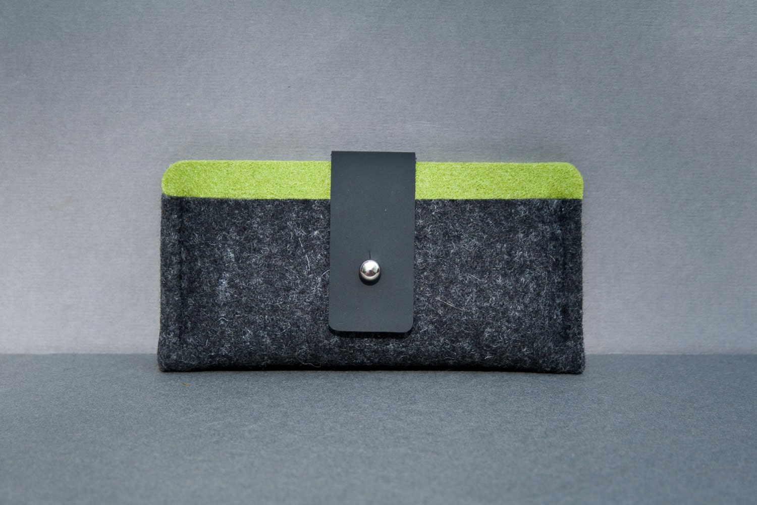 New- Landscape iPhone 5 Case with Pocket. Felted Wool, Matte Black Leather & Green Interior