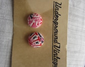 Feedsack and quilt covered earrings-Pink, White, Red, Navy