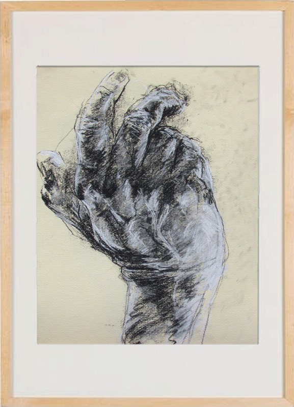 Expressive Hand Drawing - conte on paper - 10 x 14" original drawing