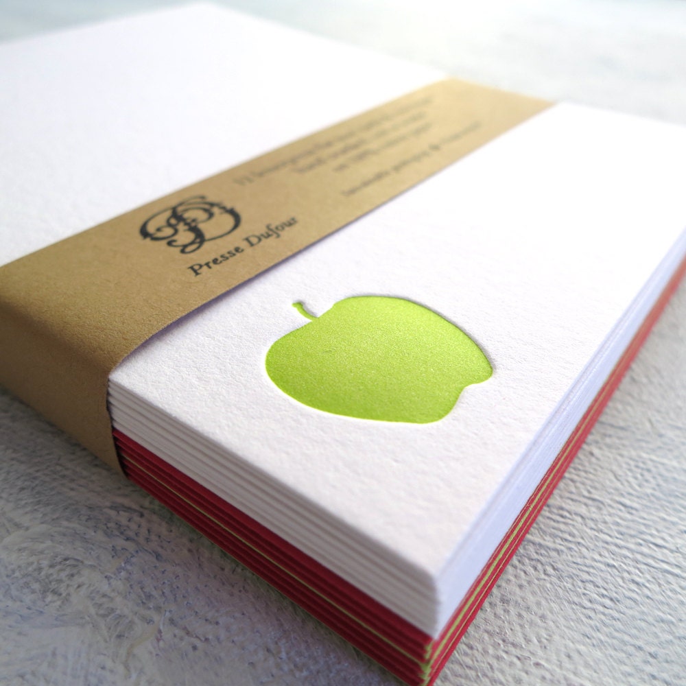 Letterpress Apple Note Cards - Set of 12
