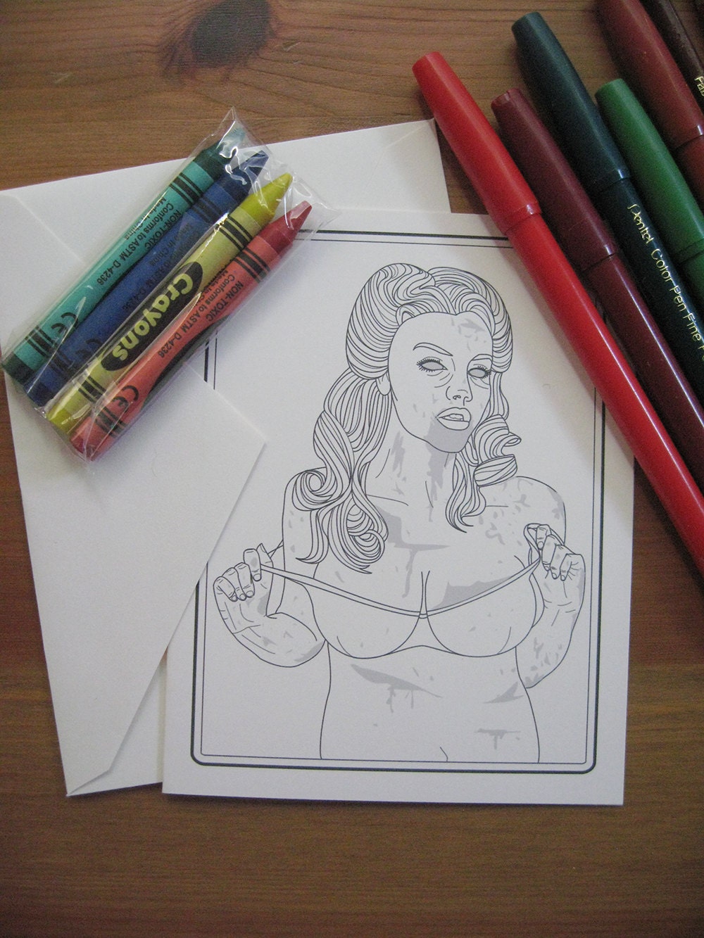 Zombie Pin Up Girl - Coloring Book Greeting Cards from Scarlet Tentacle - mature