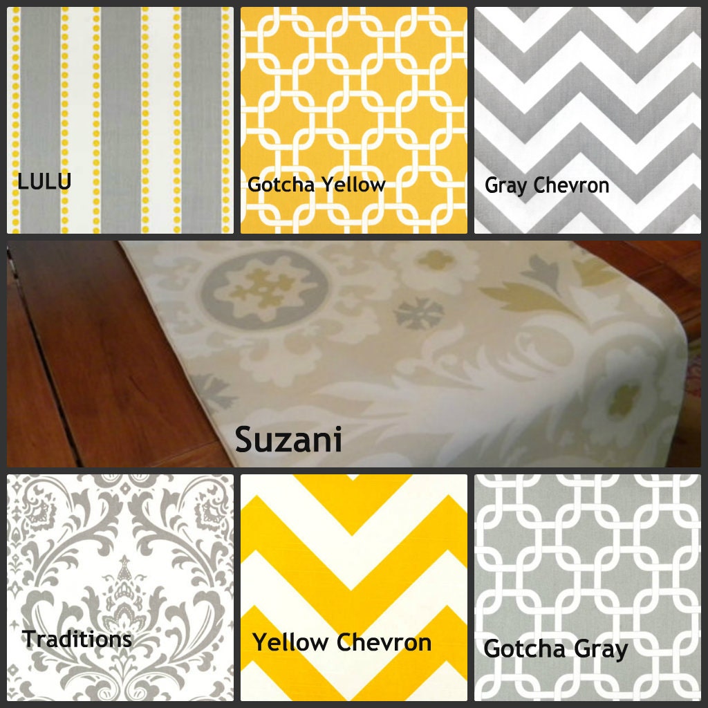 Decorative Table Runner - Gray, Yellow, White - Choose Your Own Fabric  - 15 x 52"