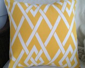 INDOOR OUTDOOR Decorative Pillow Cover -Geometric Trellis - Bright  Yellow and White - 18" Square
