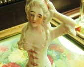 10%Off (use code marchmadness1) Antique Porcelain Marie Antioinette Pin Chusion Half Doll Made in Japan