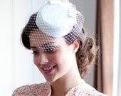 Ivory Pillbox Hat with birdcage veil. 1950s,1960s Style in White, ivory, cream, Champagne, pink or black