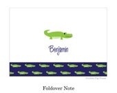 Preppy Alligator Personalized Note Cards, thank you cards --  Set of 10  -