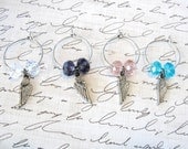 4 Swarovski crystal wing wine glass charms