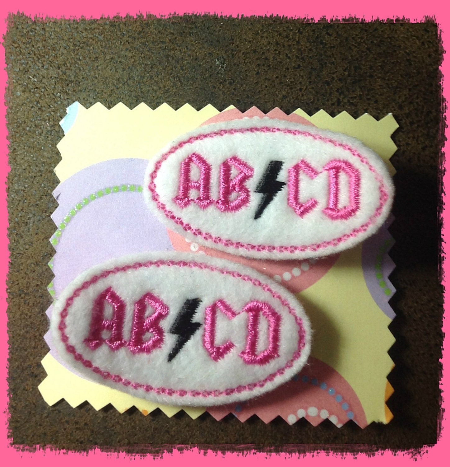 Rocker Girl ab/cd (ac/dc) Embroidered Felt Hair Clips Set of 2