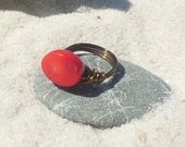 Strawberry Patch Ring - red coral - antique wire wrapped - size 7 3/4