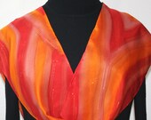 Hand Painted Silk Scarf Glowing Sunrise. Silk Scarf in  Orange and Red. Size 8x52. Silk Scarves Colorado. 100% silk. MADE TO ORDER