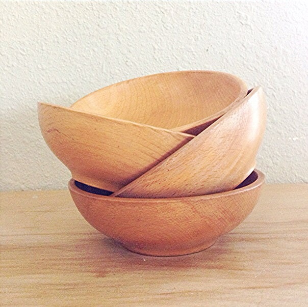 Vintage Wood Salad Bowls, Great for Outdoor Cookouts and BBQs, Rustic Home Decor