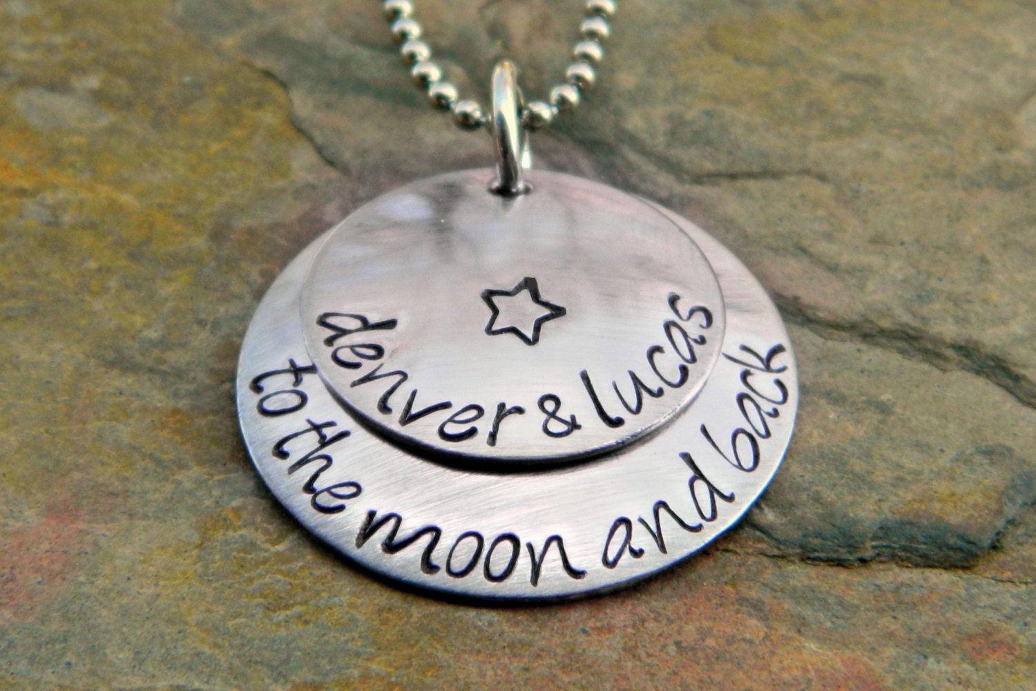 Handstamped Name Necklace - Layered Inverted Double Domed Discs - Stainless Steel - The Skylar Design