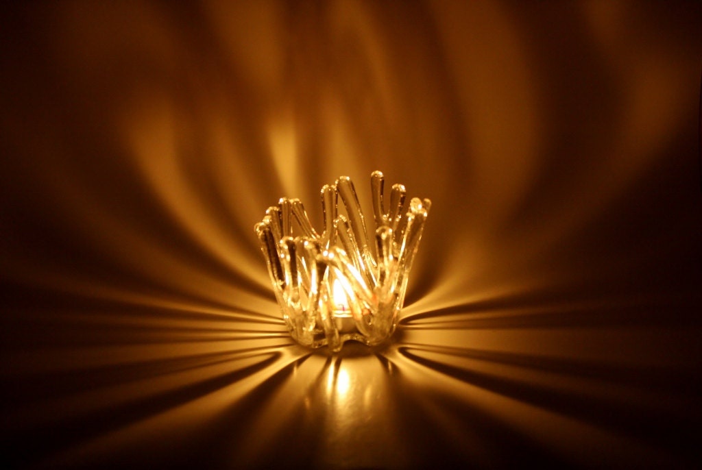 Tea Light Candle Holder Fused Glass OOAK