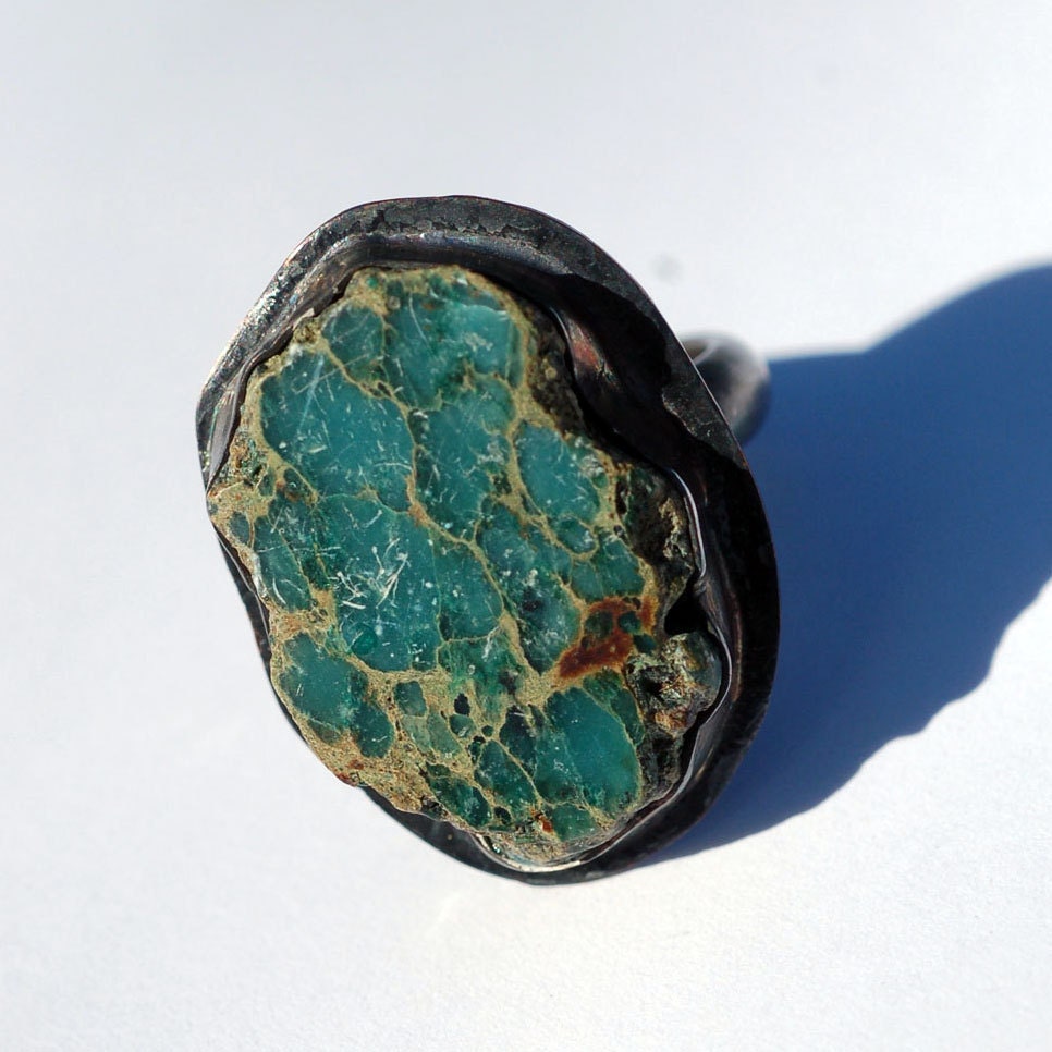 desert rain...green jasper and oxidized silver and copper ring