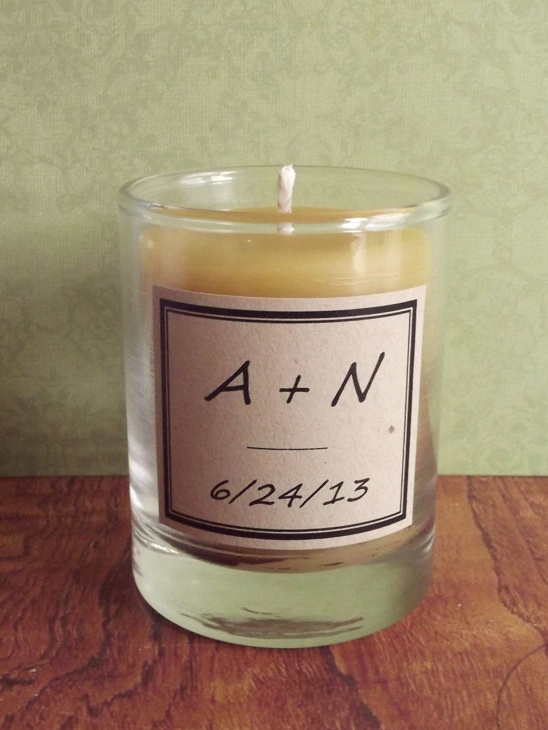 Wedding Candles Beeswax 50 Personalized Custom Monogram Handmade Natural Votive Unscented Wedding Favors, Party Favors, Catskill Mountains