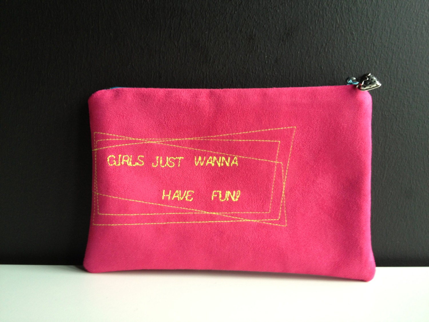 neon pink pouch made of faux leather  - girls just wanna have fun